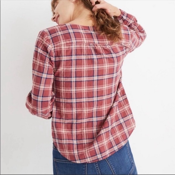Madewell V-Neck Button Down Shirt I’m Stratfield Plaid - Picture 4 of 14